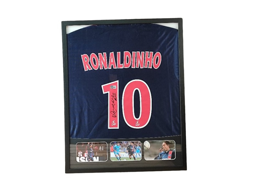 Ronaldinho's Paris Saint-Germain Signed Shirt in a Deluxe High-Quality Frame