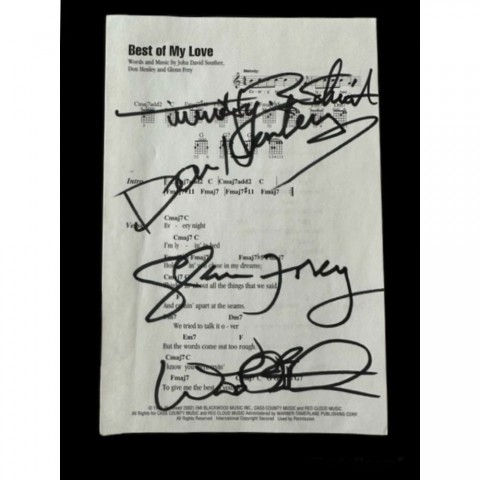 The Eagles Signed Lyrics Sheet 