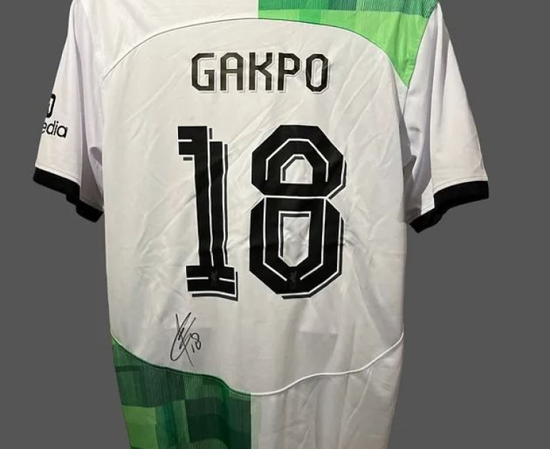 Maglia da trasferta del Liverpool 2023/24 firmata e incorniciata da Cody Gakpo