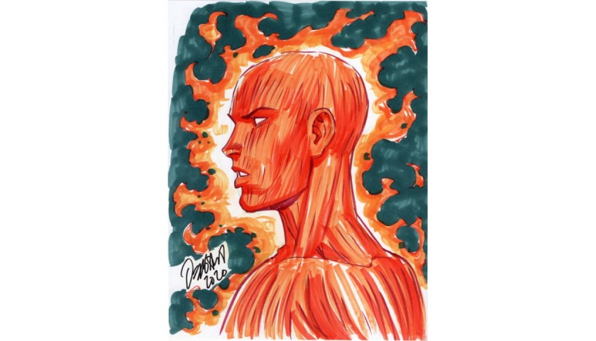 Human Torch Marvel Comics - Original Drawing by Ryan Odagawa