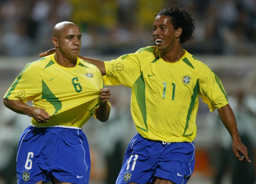 Ronaldinho Official Brazil Shirt, 2002 - Signed by Pelé, Ronaldo, Ronaldinho & Roberto Carlos