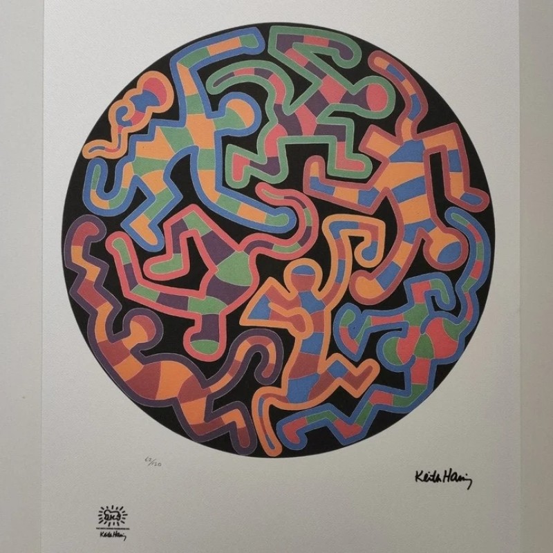 "Round Monkey Jigsaw" Lithograph Signed by Keith Haring