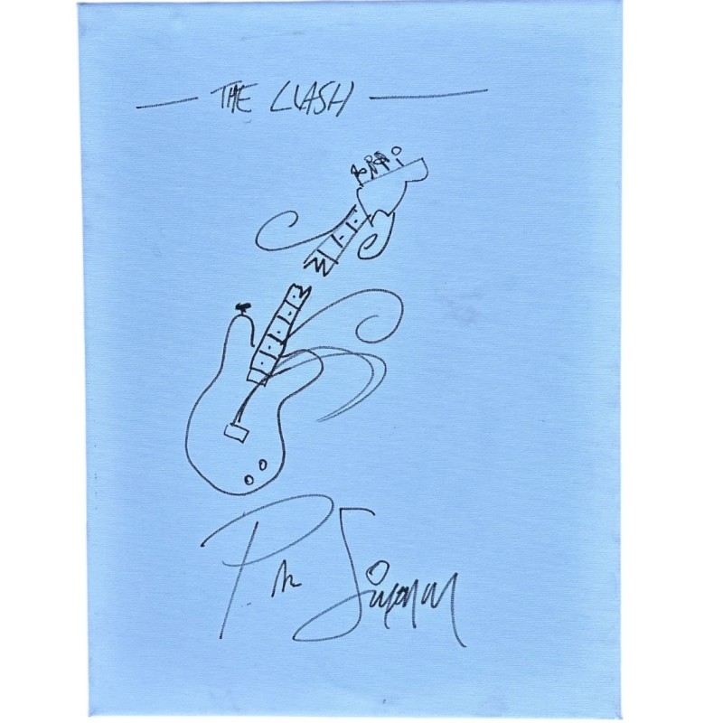 Paul Simonon of the Clash Signed, Inscribed and Illustrated Canvas