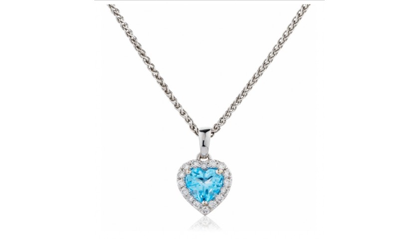 Blue Topaz & Diamond Heart Shaped Pendant 
