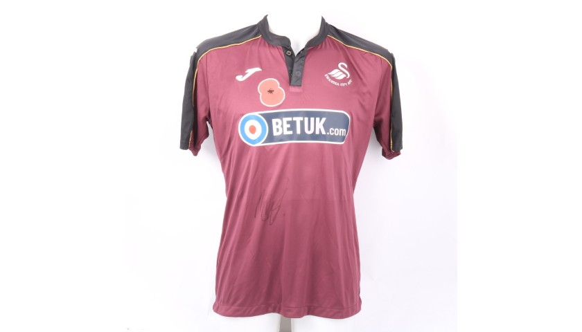 Van der Hoorn's Swansea City Match-Worn and Signed Poppy Shirt