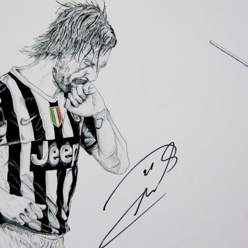 Pirlo hand painted portrait, signed by the player - #JuveX3