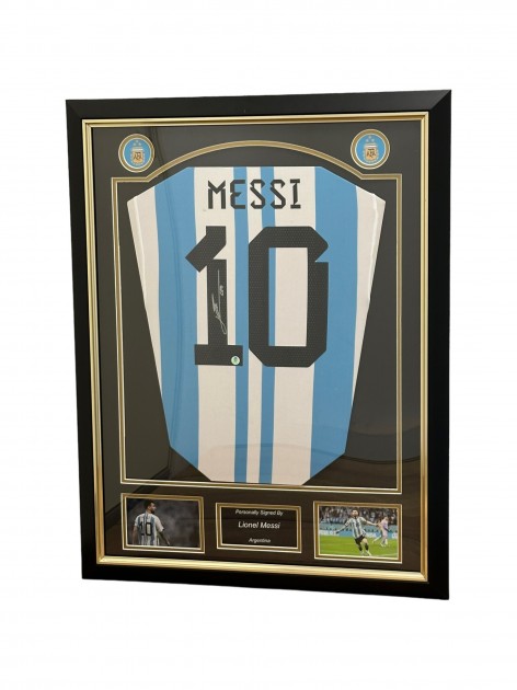 Lionel Messi's Argentina 2022/23 Signed And Framed Home Shirt