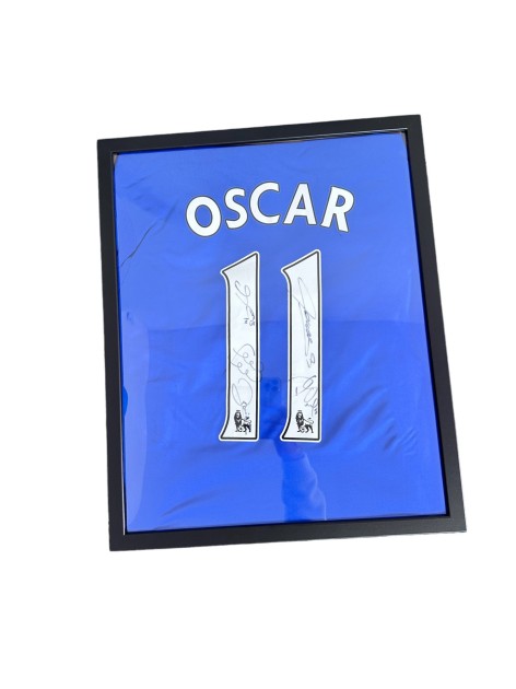 Framed Official Oscar Chelsea Shirt, 2013/14 - Signed by the players