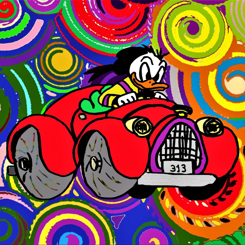 "Donald Duck and his Car" Original Limited Edition Board by G.Karloff