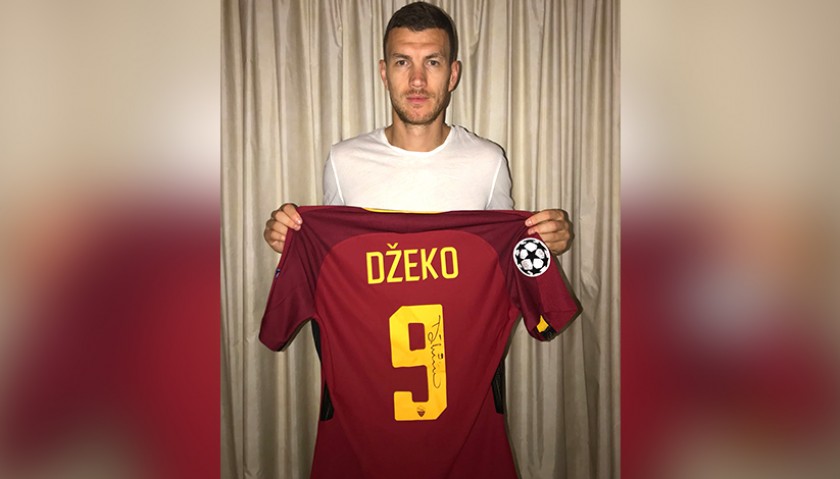 Dzeko's Signed Match-Worn Shirt, 2018 Roma-Shaktar