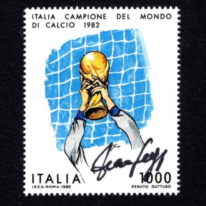 1.000 Lire 1982 Fifa World Cup - Francobollo Autografato da Franco Selvaggi