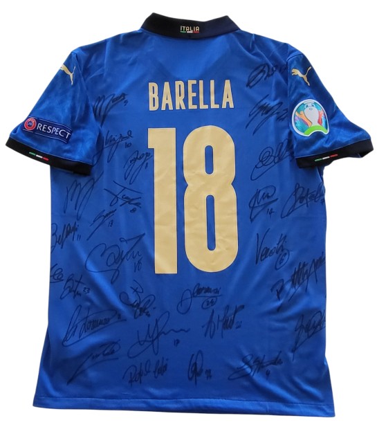 Barella's Issued Shirt, Italy vs England Final Euro 2020 - Signed by the Team