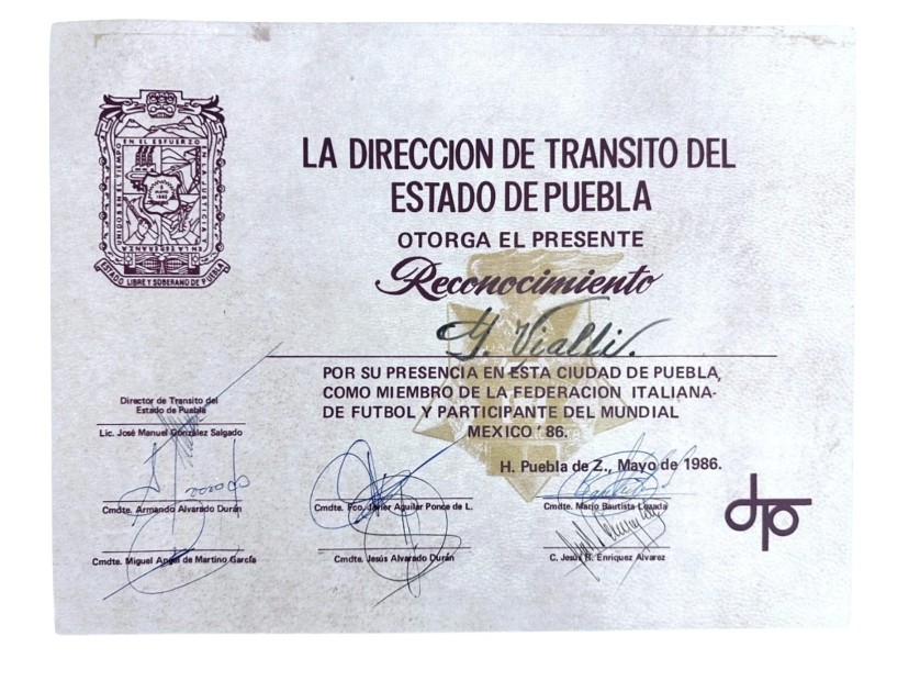 Official Visa, FIFA World Cup 1986 - Issued to Gianluca Vialli