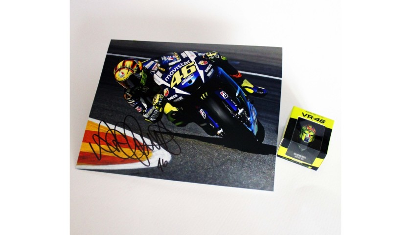 Valentino Rossi Signed Photograph and Miniature Helmet