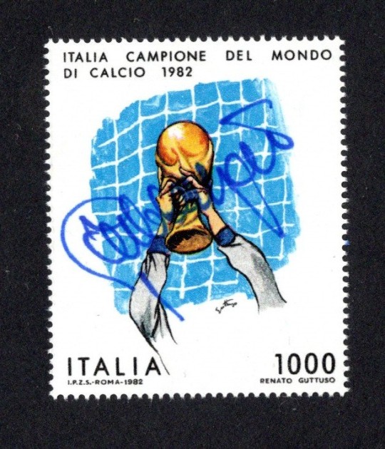 1,000 Lire 1982 Fifa World Cup - Stamp Signed by Giancarlo Antognoni