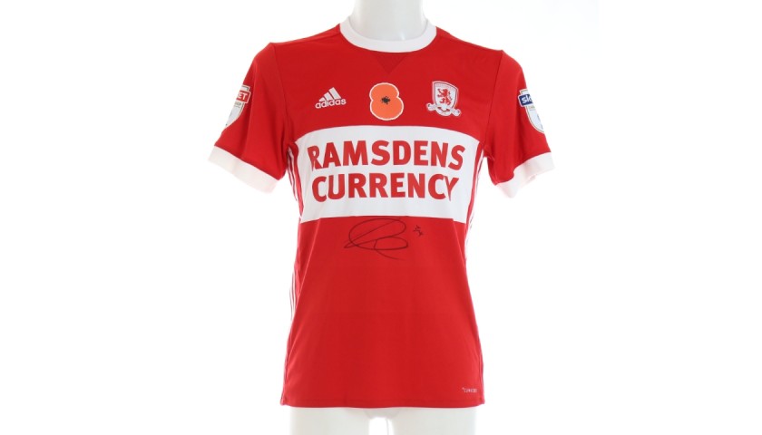 Adam Forshaw's Middlesbrough Signed Home Poppy Shirt