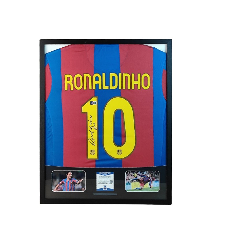Ronaldinho's FC Barcelona Signed Shirt in a Deluxe High-Quality Frame