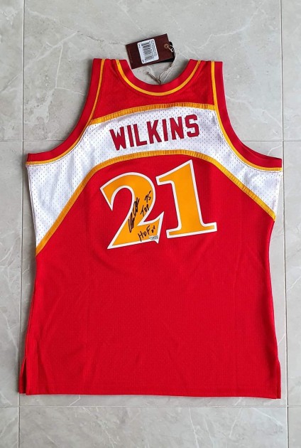 Maglia ufficiale firmata Dominique Wilkins degli Atlanta Hawks