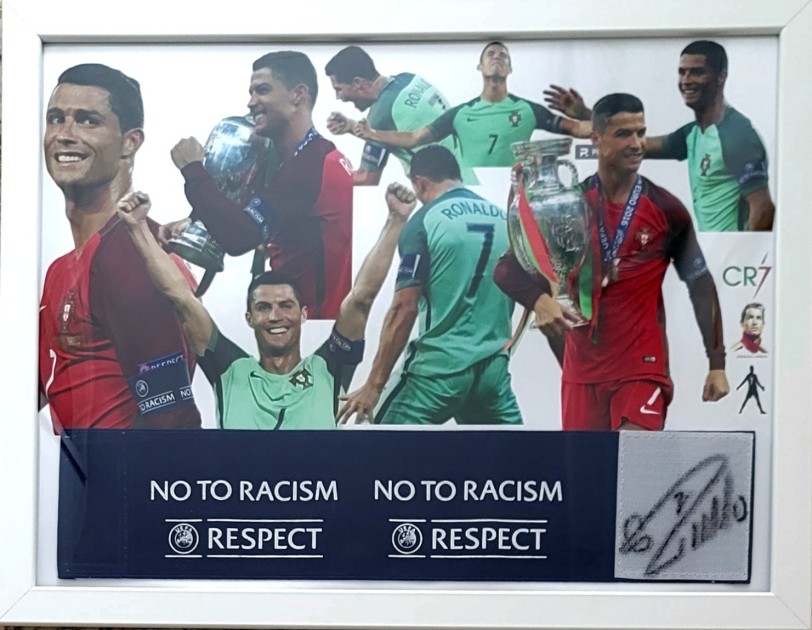 "No To Racism" Portugal Framed Captain's Armband - Signed by Cristiano Ronaldo
