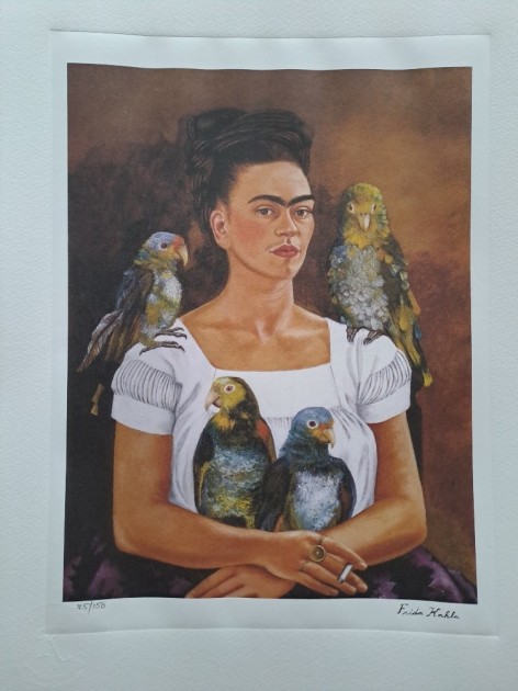 Litografia "Me and My Parrots" di Frida Kahlo - Firmata