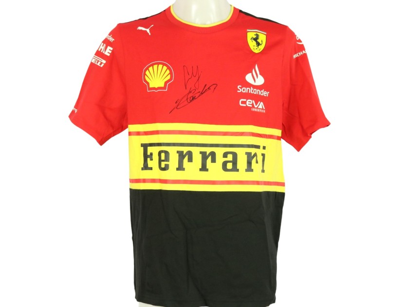 T-shirt ufficiale Scuderia Ferrari, Monza 2023 - Autografata da Carlos Sainz e Charles Leclerc