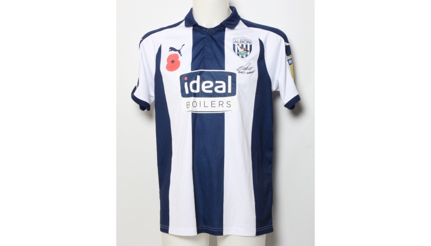 Bakary Sako's West Bromwich Albion  Worn and Signed Home Poppy Shirt 