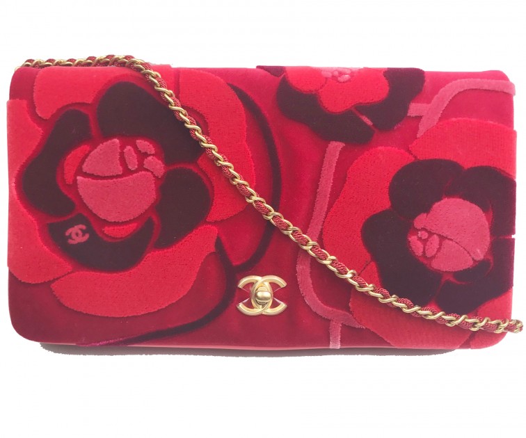 Chanel Camellia Velvet Clutch Crossbody Bag - CharityStars