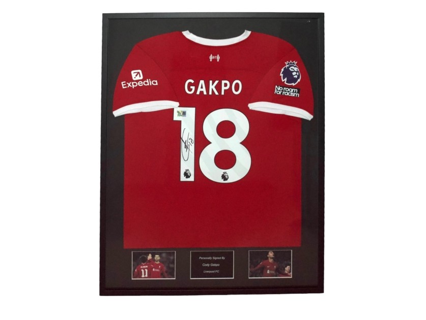 La maglia firmata e incorniciata di Cody Gakpo del Liverpool FC 2022/23