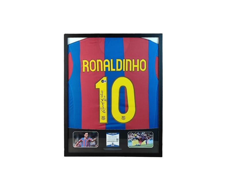 Ronaldinho's FC Barcelona Signed Shirt in a Deluxe High-Quality Frame