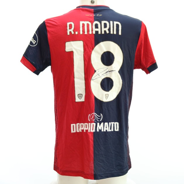 Marin's Signed Unwashed Shirt, Cagliari vs Roma 2024