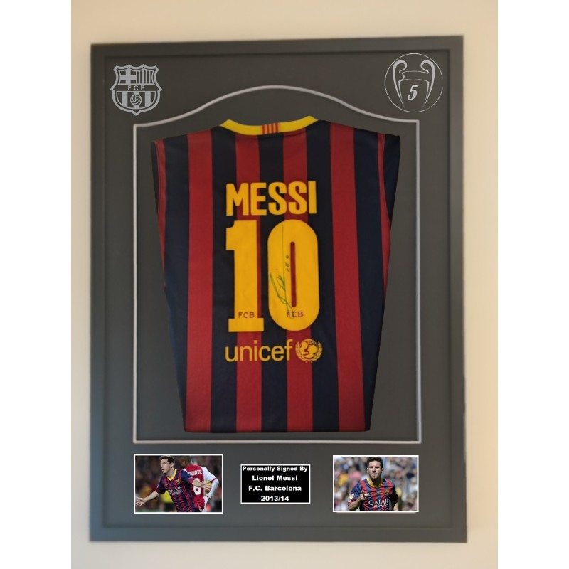 Camicia del Barcellona firmata e incorniciata di Lionel Messi