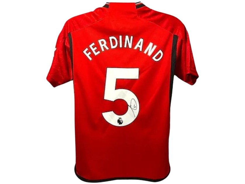 Maglia del Manchester United 2023/24 di Rio Ferdinand firmata e incorniciata
