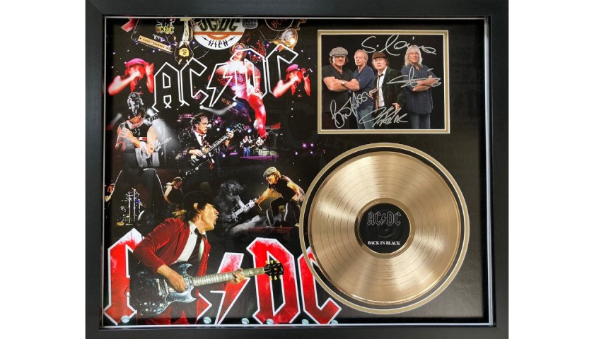 AC/DC signed & framed photo & gold disc display