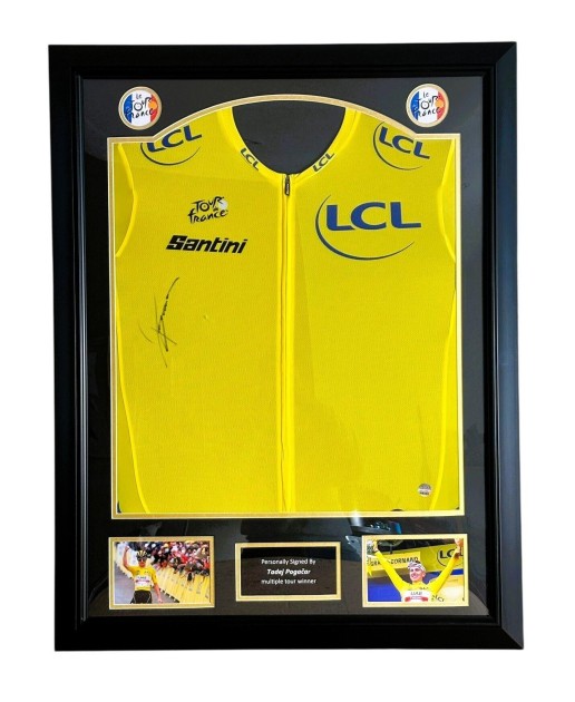 Maglia Tadej Pogacar del Tour de France 2025, autografata e incorniciata.