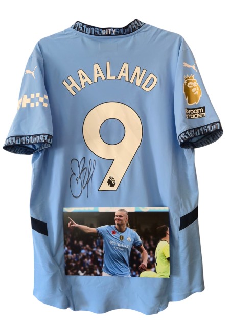 Haaland's Manchester City vs Southampton "Poppy" Signed Match-Issued Shirt, 2024