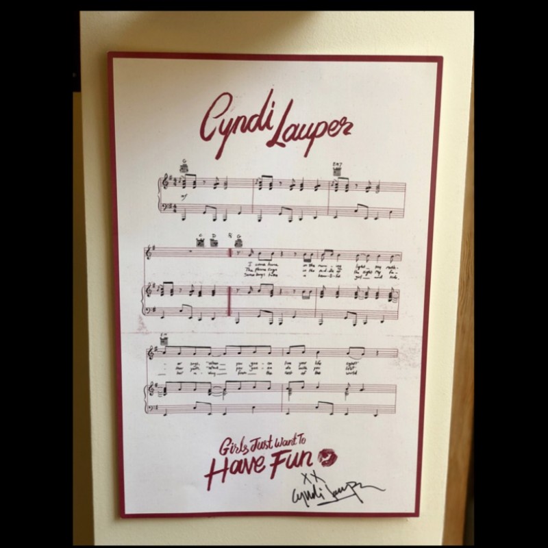 "Girls Just Want to Have Fun" Lyrics Hand Signed by Cyndi Lauper