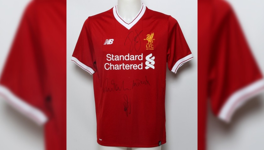 LFC 125 Shirt "The Greatest" Signed by Gerrard, Rush, Barnes and Fowler