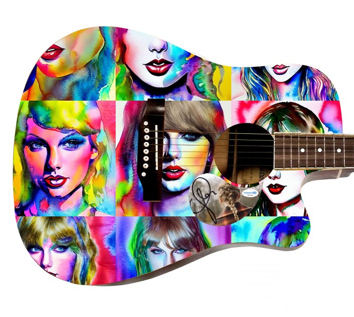 Chitarra grafica acustica personalizzata "Many Shades of Love" firmata da Taylor Swift