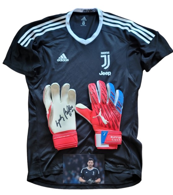 Puma Gloves Worn and Signed by Gianluigi Buffon + Buffon's Juventus Issued Pre-Match Shirt