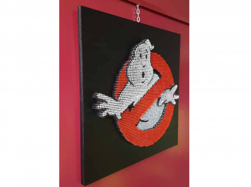 "Ghostbusters " - acrylic on 4000 self-tapping screws - Drill Monkeys Art Duo - 80x80x7 cm