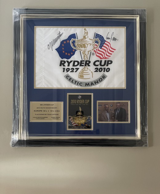 Colin Montgomerie and Corey Pavin 2010 Ryder Cup Captains Signed Golf Flag Display