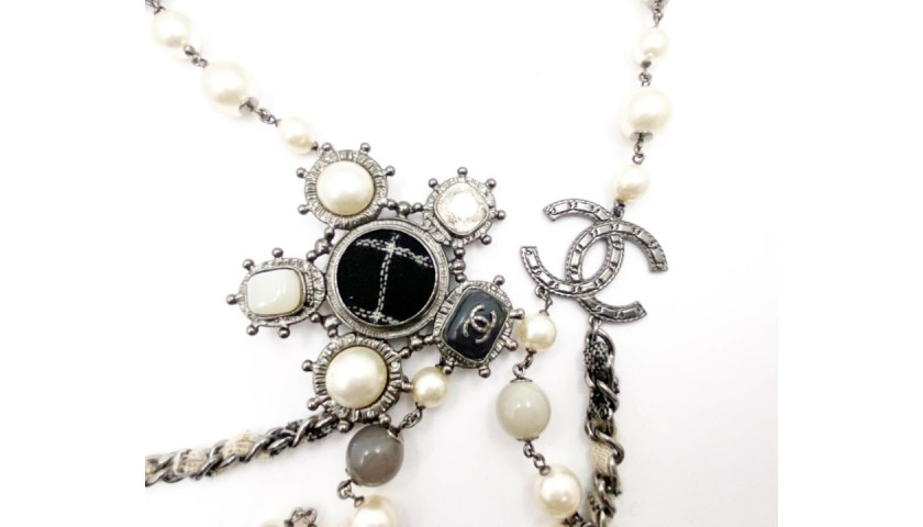 chanel pearl necklace men silver