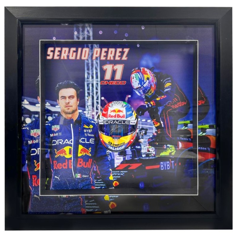 Sergio Pérez Signed and Framed Red Bull Helmet