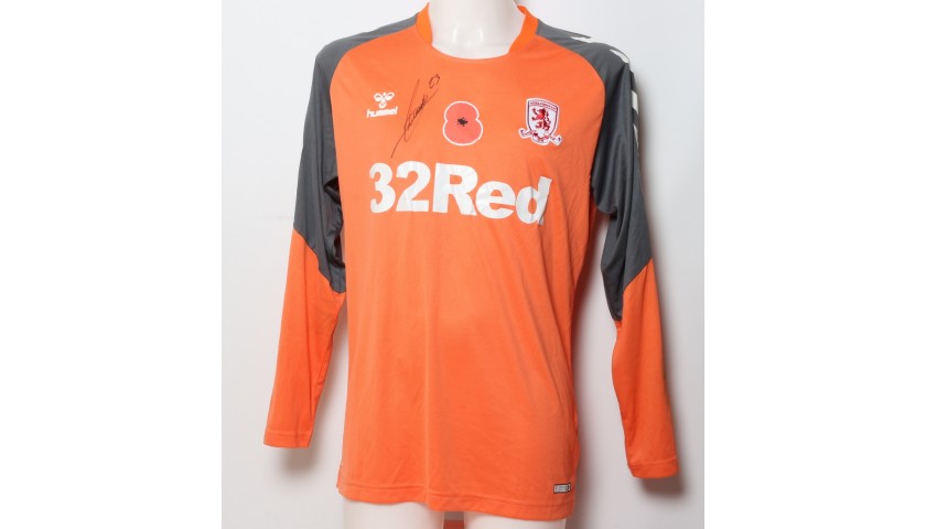 Darren Randolph's Middlesbrough Worn and Signed Home Poppy Shirt 