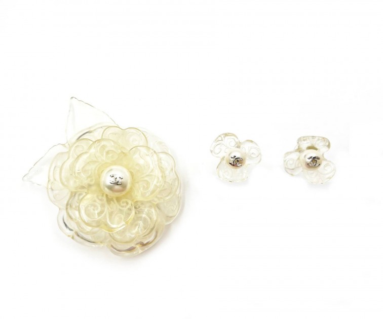 Chanel Camellia Flower Earrings Brooch Set