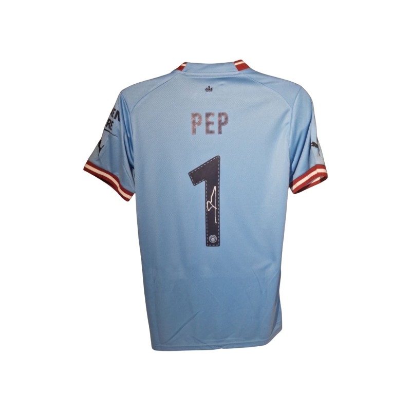 Pep Guardiola Manchester City maglia da calcio firmata 22/23