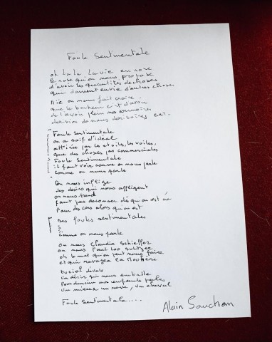'Foule Sentimentale' Manuscript Signed by Alain Souchon 