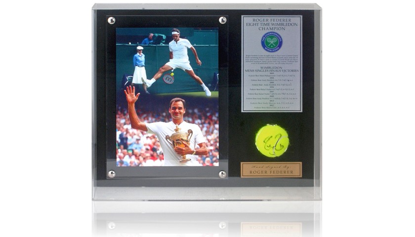 Roger Federer Hand Signed Tennis Ball Wimbledon Display