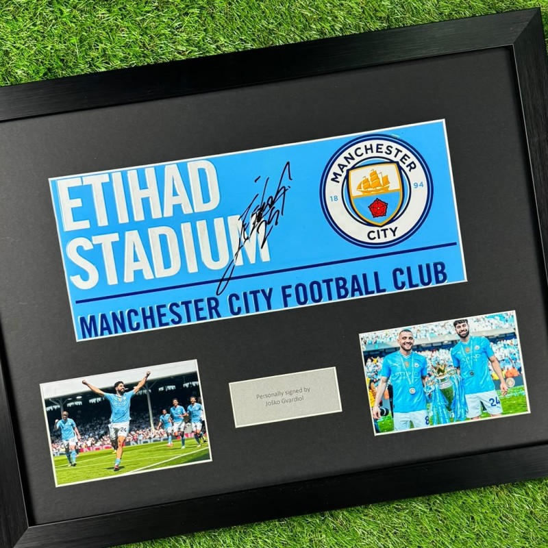 Josko Gvardiol Signed Manchester City Football Road Sign Framed