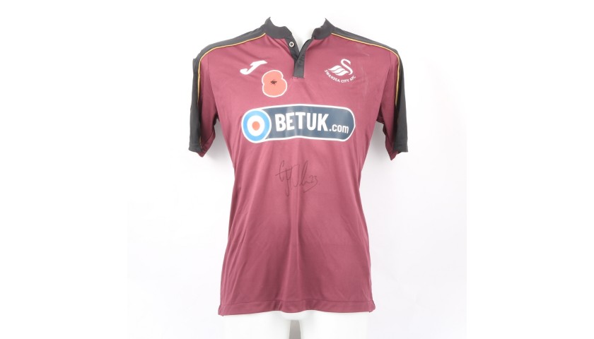 Roberts' Swansea City Match-Worn and Signed Poppy Shirt